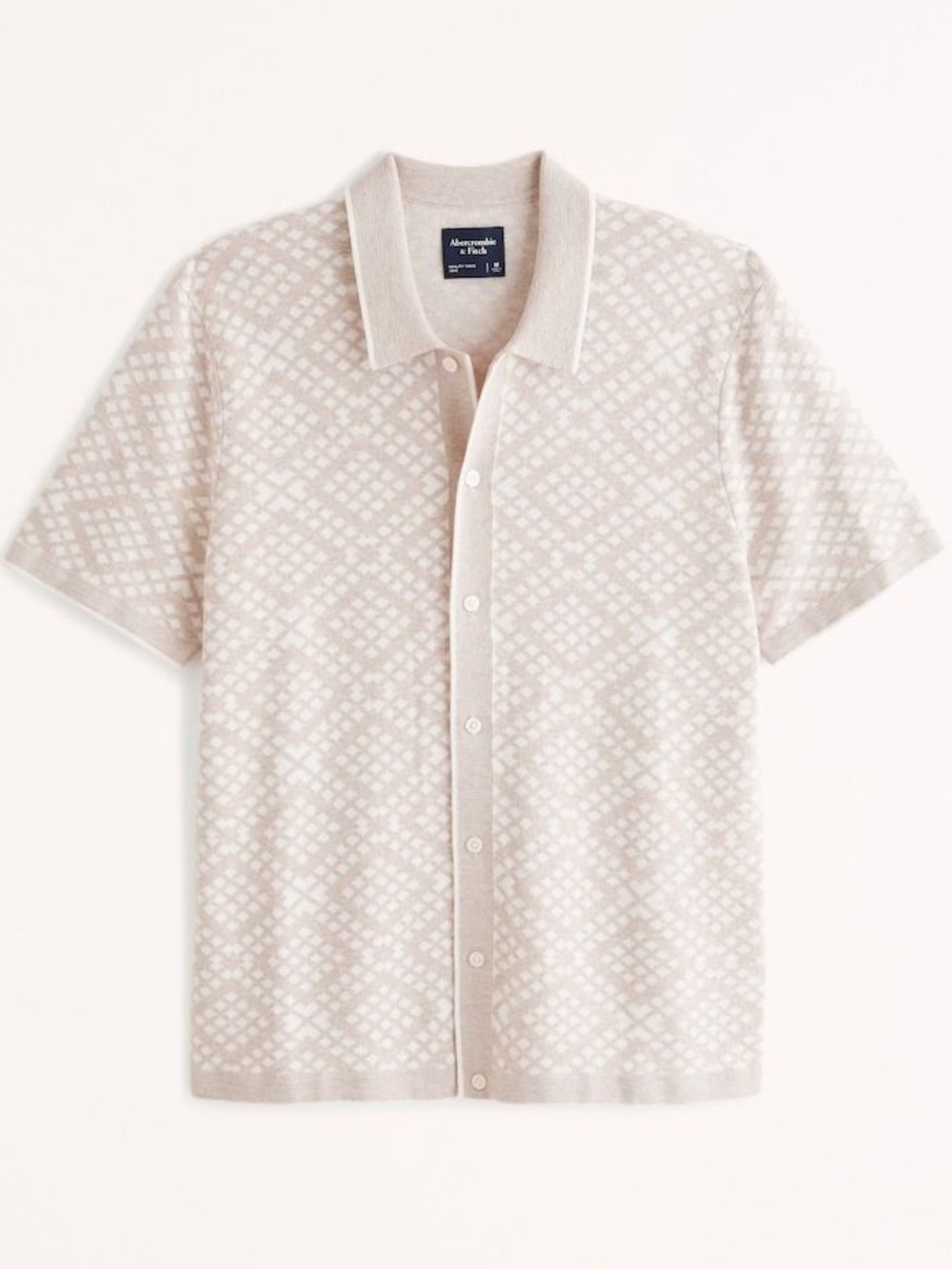 Abercrombie & Fitch Men's Knit Bowler Shirt XL Tan White Diamond Print NWOT